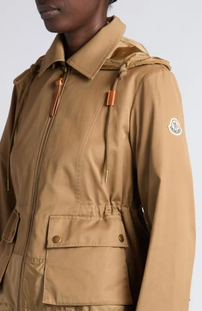 Moncler Womens Open Beige Adenium Hooded Shell-panelled Jacket In Brown