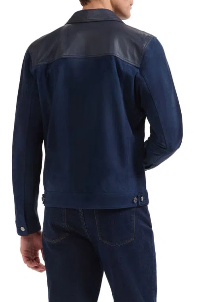 Bugatchi Hybrid Leather Trucker Jacket In Blue