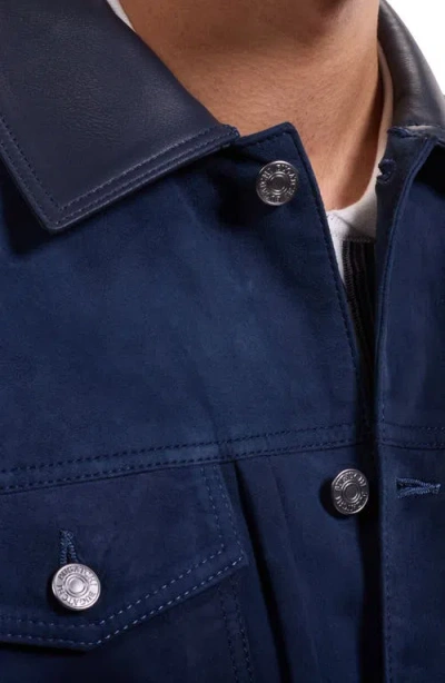 Bugatchi Hybrid Leather Trucker Jacket In Blue