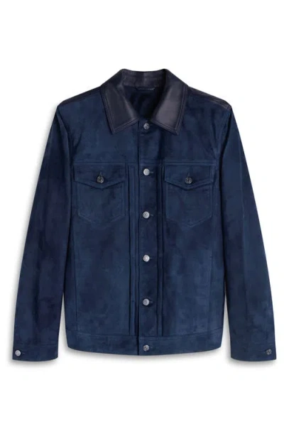 Bugatchi Hybrid Leather Trucker Jacket In Blue