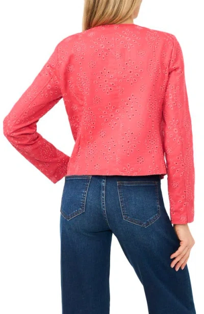 Cece Collarless Eyelet Jacket In Red
