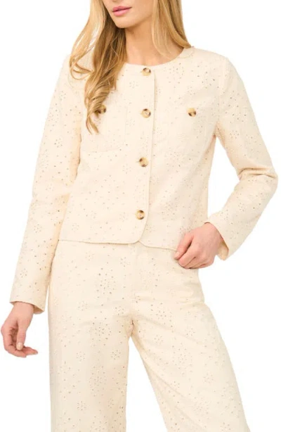 Cece Collarless Eyelet Jacket In Neutral