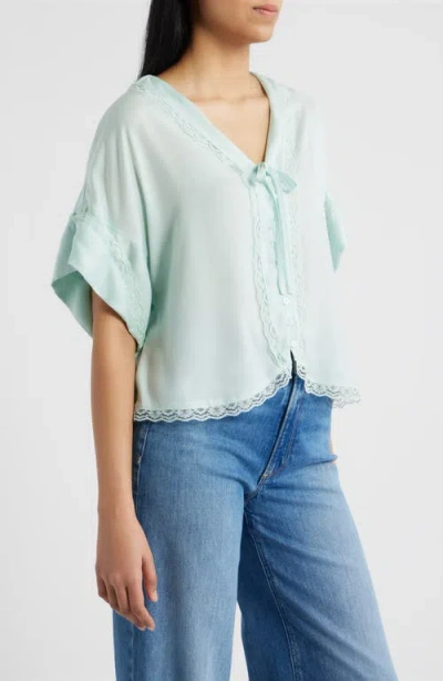 Wit & Wisdom Lace Trim Dolman Sleeve Top In Blue