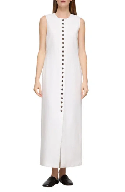 Lafayette 148 Linen Buttoned Sleevless Maxi Dress In White