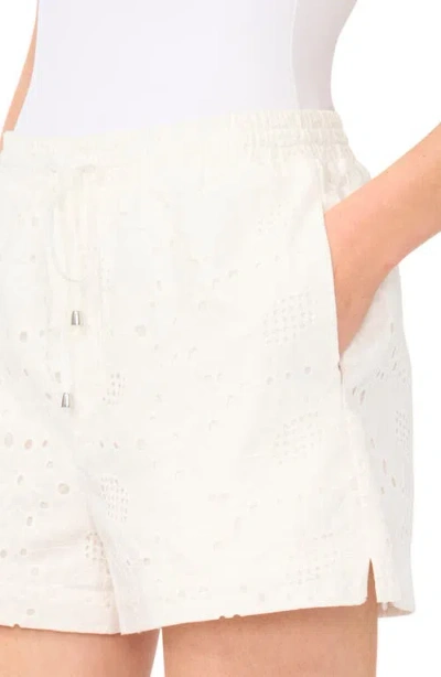 Cece Eyelet Cotton Drawstring Shorts In White
