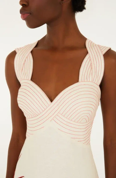 Farm Rio Sand-colored Linen Midi Dress With Strelitzia Pattern In White