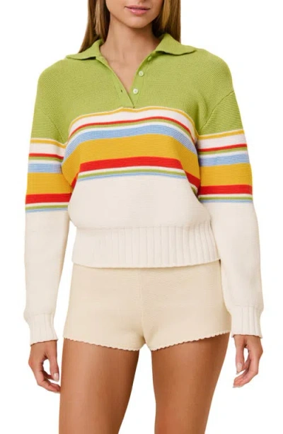 Solid & Striped Cleo Pullover Polo Top In St. Barths Stripe In White