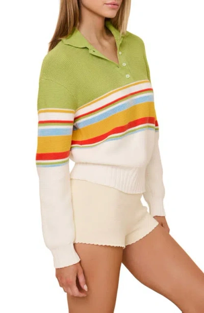 Solid & Striped Cleo Pullover Polo Top In St. Barths Stripe In White