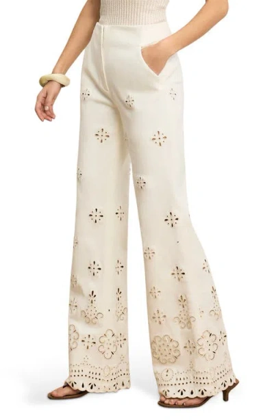 Veronica Beard Komi Eyelet Cotton Twill Flared Pants In Neutral