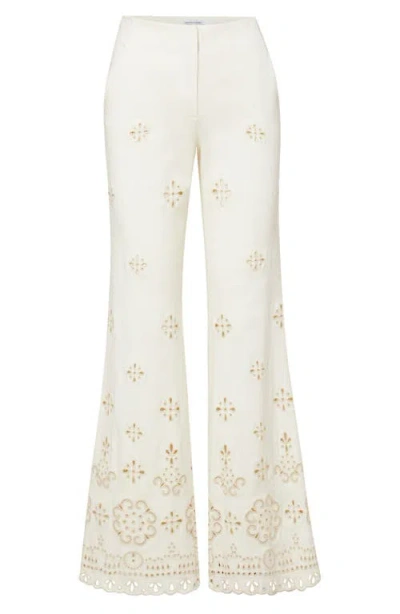 Veronica Beard Komi Eyelet Cotton Twill Flared Pants In Neutral