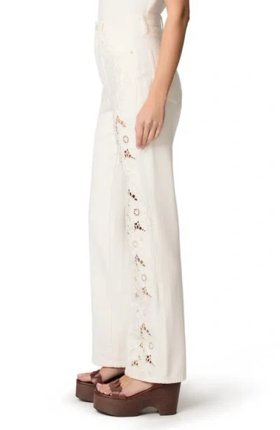 Paige Womens Tonal Ecru Embroidered Sawyer Embroided Wide-leg Denim Jeans In White