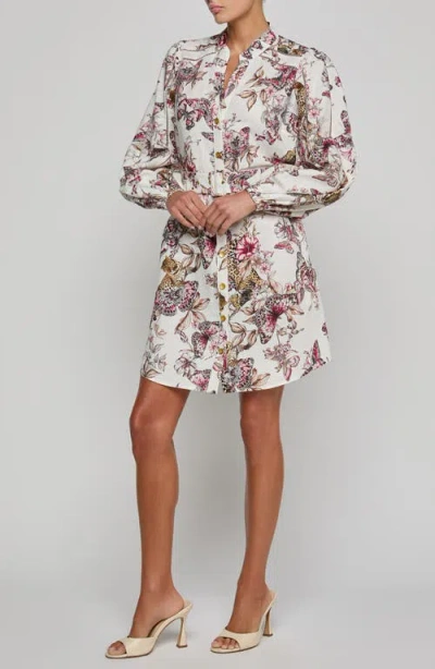 L'agence Butterfly Jungle Shirt Dress White Multi Butterfly