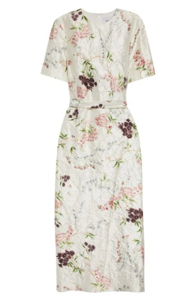Erdem Floral Print Textured Satin Midi Pencil Dress In Neutral