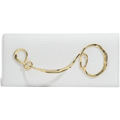 Alexis Bittar Lizard-embossed Leather Clutch Bag With Side Handle In White