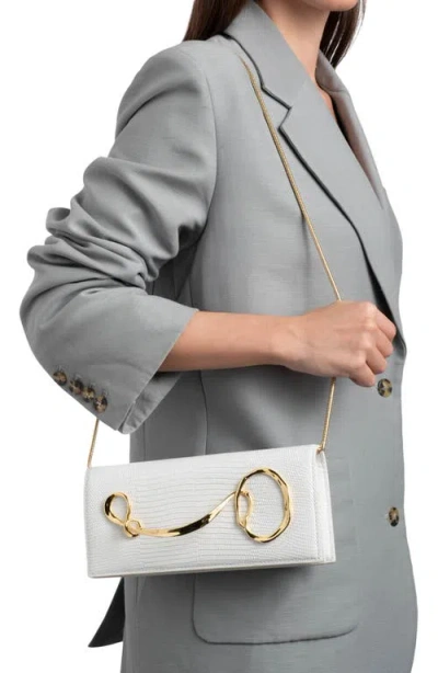 Alexis Bittar Lizard-embossed Leather Clutch Bag With Side Handle In White