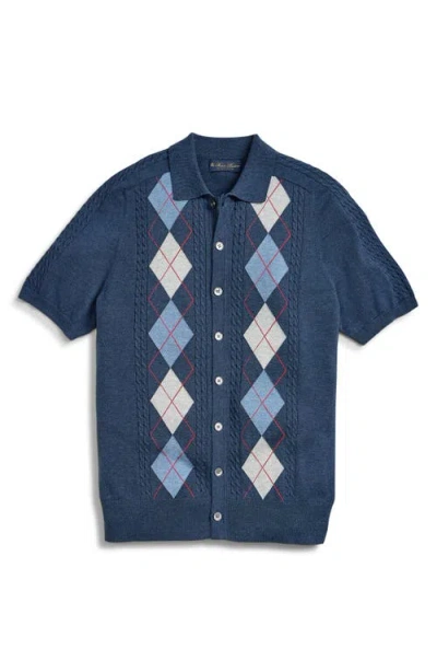 Brooks Brothers Supima Cotton Short-sleeve Argyle Polo Cardigan In Blue