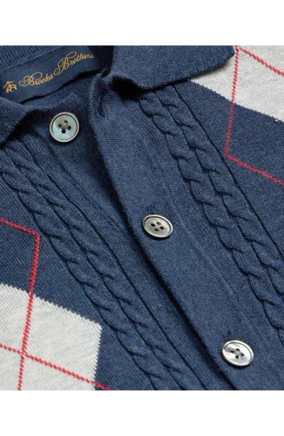 Brooks Brothers Supima Cotton Short-sleeve Argyle Polo Cardigan In Blue
