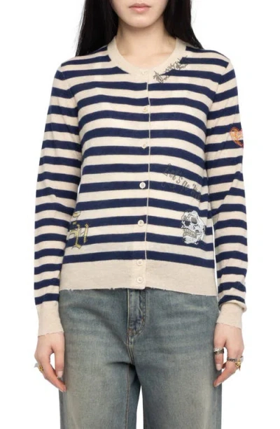 Zadig & Voltaire Missya Embellished Stripe Cashmere Cardigan In Multi
