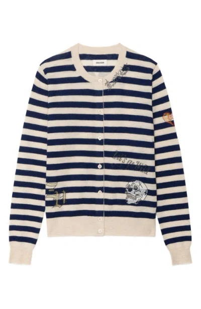 Zadig & Voltaire Missya Embellished Stripe Cashmere Cardigan In Multi