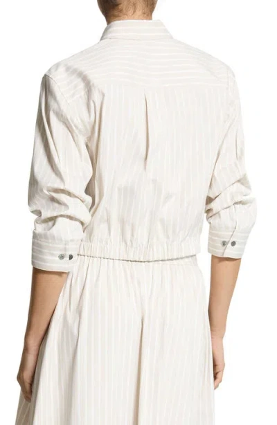 Theory Stripe Fixed Sleeve Cotton Blend Button-up Shirt In Neutral