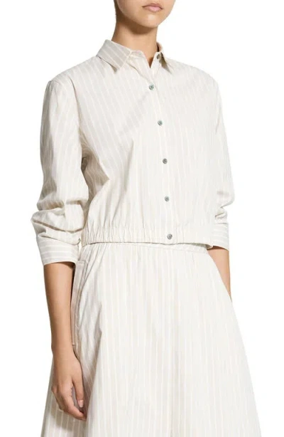 Theory Stripe Fixed Sleeve Cotton Blend Button-up Shirt In Neutral