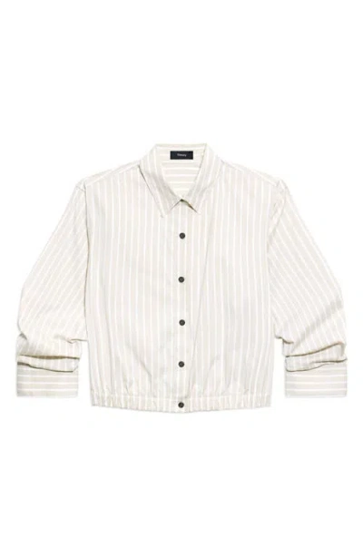Theory Stripe Fixed Sleeve Cotton Blend Button-up Shirt In Neutral