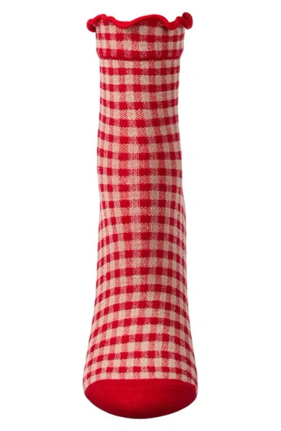 Memoi Gingham Ankle Socks In Red
