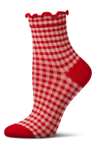 Memoi Gingham Ankle Socks In Red