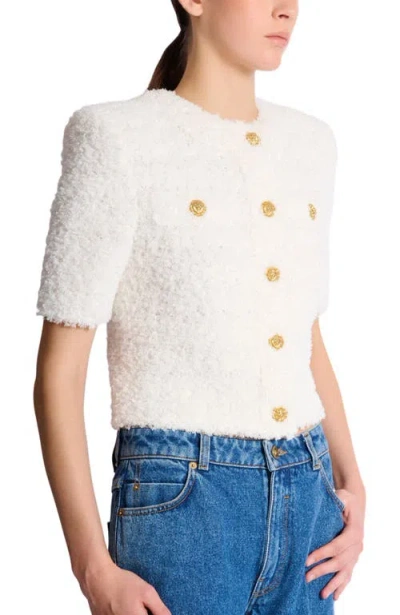 Balmain Cardigan Tweed Plumetis Sweaters And Cardigans White In White