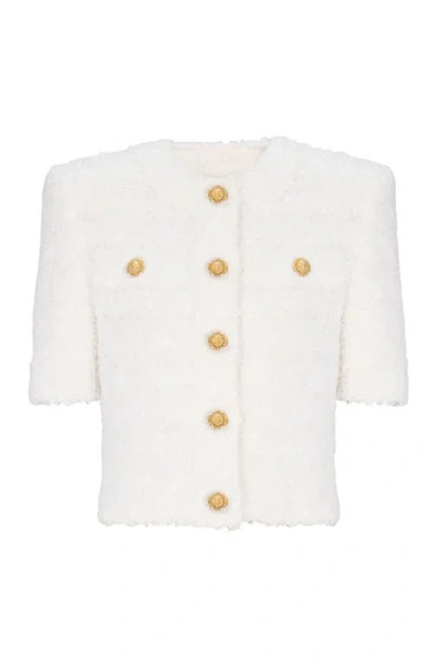 Balmain Cardigan Tweed Plumetis Sweaters And Cardigans White In White
