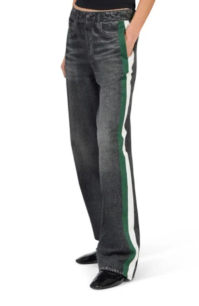 Rag & Bone Rb Miramar Side Stripe High Waist Wide Leg Cotton Terry Sweatpant Track Pants In Black