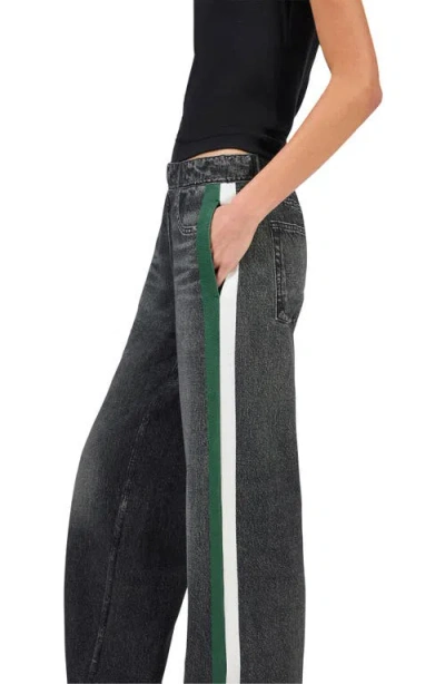 Rag & Bone Rb Miramar Side Stripe High Waist Wide Leg Cotton Terry Sweatpant Track Pants In Black