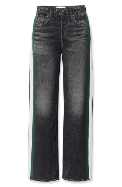 Rag & Bone Rb Miramar Side Stripe High Waist Wide Leg Cotton Terry Sweatpant Track Pants In Black