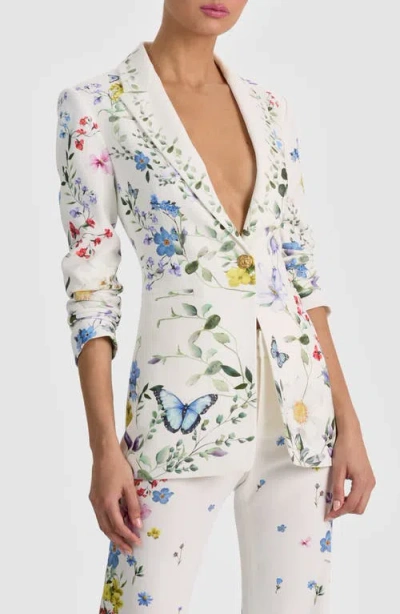 Alice And Olivia Breann Long Fitted Blazer In White
