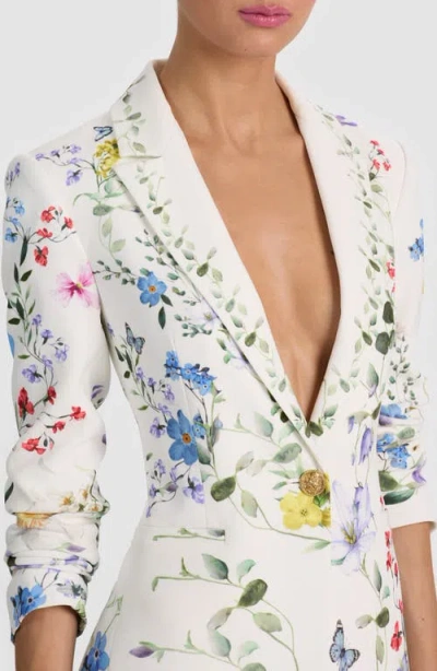 Alice And Olivia Breann Long Fitted Blazer In White