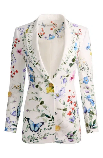 Alice And Olivia Breann Long Fitted Blazer In White