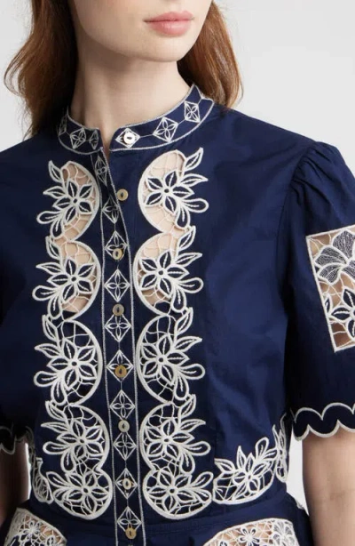 Love The Label Elizabeth Embroidered Peplum Top In Blue