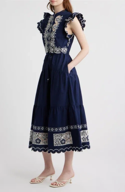 Love The Label Romy Embroidered Midi Dress In Blue