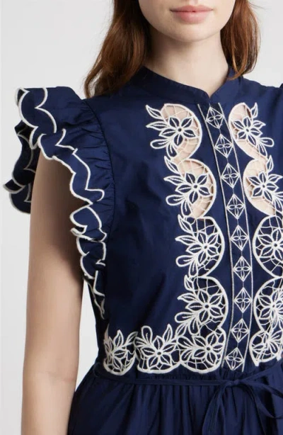 Love The Label Romy Embroidered Midi Dress In Blue