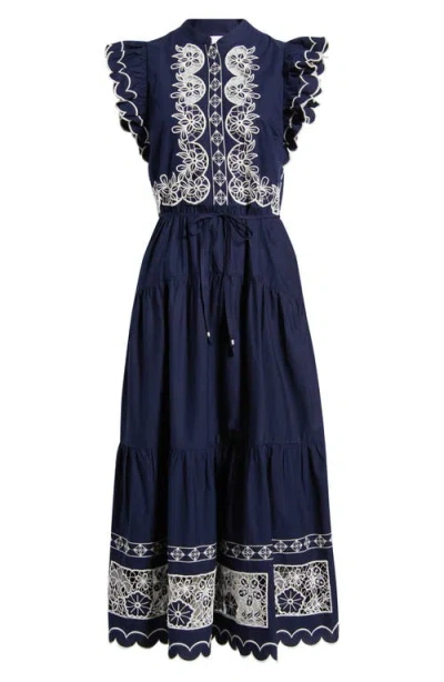 Love The Label Romy Embroidered Midi Dress In Blue