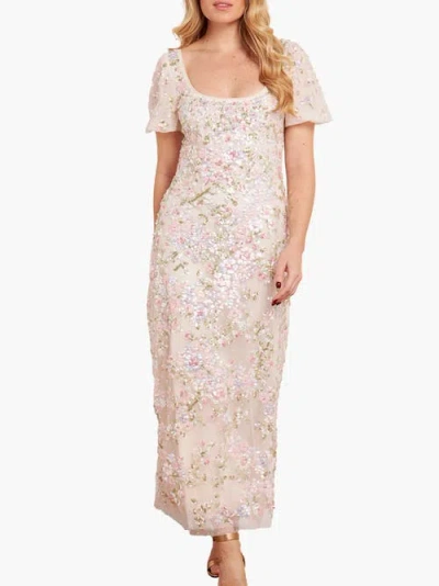 Needle & Thread Dream Garland Puff Sleeve Ankle Gown In Neutral