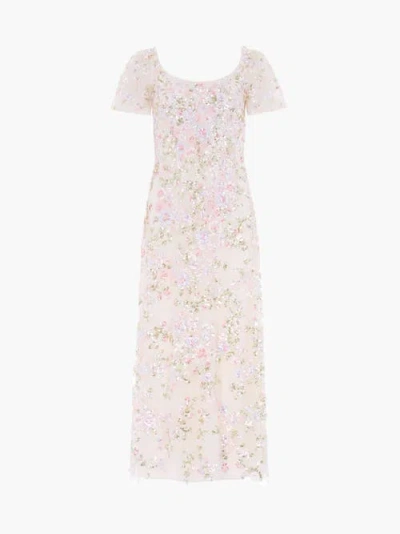 Needle & Thread Dream Garland Puff Sleeve Ankle Gown In Neutral