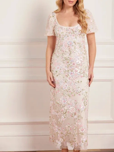 Needle & Thread Dream Garland Puff Sleeve Ankle Gown In Neutral