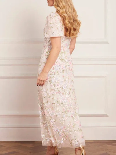 Needle & Thread Dream Garland Puff Sleeve Ankle Gown In Neutral