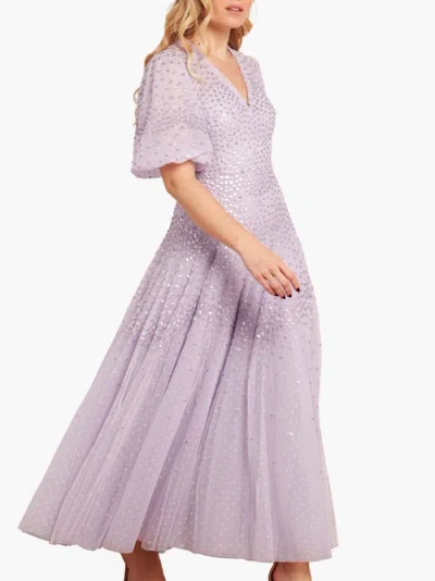 Needle & Thread Scallop Sequin V-neck Ankle Gown In Purple