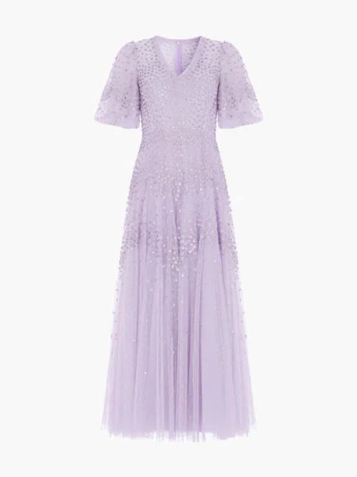 Needle & Thread Scallop Sequin V-neck Ankle Gown In Purple