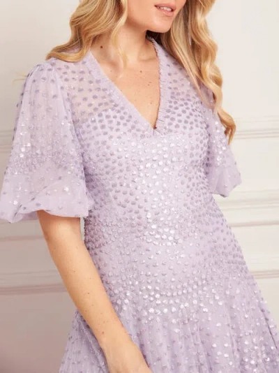 Needle & Thread Scallop Sequin V-neck Ankle Gown In Purple