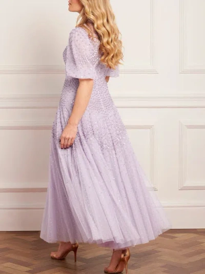 Needle & Thread Scallop Sequin V-neck Ankle Gown In Purple