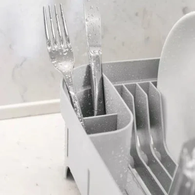 Ou Compact Freestanding Plastic Kitchen Dish Drying Rack In Gray
