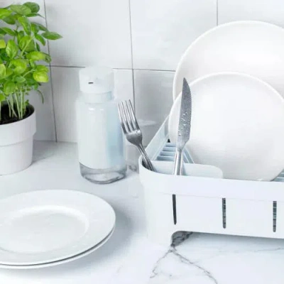 Ou Compact Freestanding Plastic Kitchen Dish Drying Rack In Gray